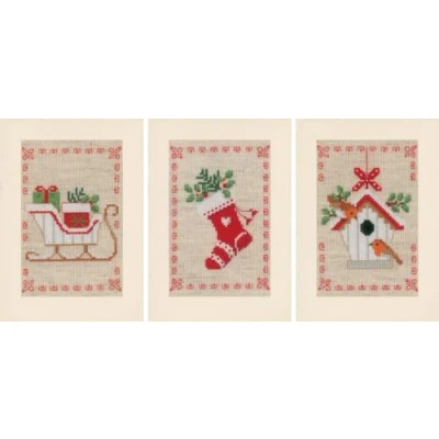 Afbeelding van Kerstkaarten Kerstmotiefjes borduurpakket Vervaco