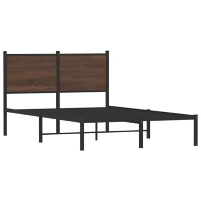 Afbeelding van Bedframe met hoofdbord metaal bruin eikenkleurig 120x200 cm