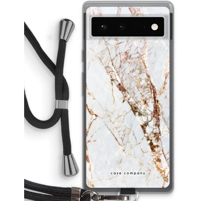 Afbeelding van Case Company® hoesje met Koord geschikt voor Google Pixel 6 Goud marmer Telefoonhoesje Zwart Bescherming aan alle Kanten en Over de Schermrand