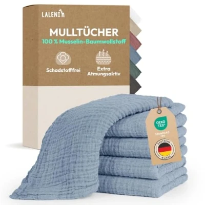Afbeelding van Laleni Hydrofiele Doeken 100% Katoen Mousseline 70x70cm Lichtblauw Set van 10