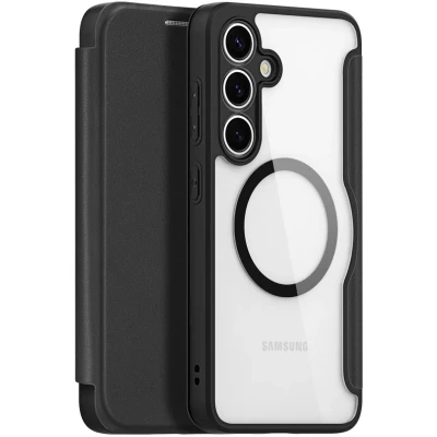 Afbeelding van Dux Ducis Skin X Pro Hoesje Geschikt voor Samsung Galaxy S25 Plus Compatibel met MagSafe en Qi2 Book Case RFID Pasjeshouder Beschermhoes Transparant Zwart
