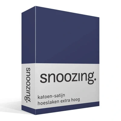 Afbeelding van Snoozing Katoen satijn Hoeslaken Extra Hoog Eenpersoons 100x200 cm Navy