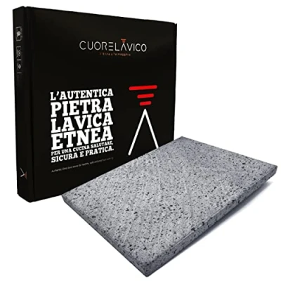 Afbeelding van CUORE LAVICO ETNEA lavasteen vuurvaste bakplaat voor pizza 39 x 30 2 cm gasoven, elektrische en barbecue brood tang Made in Italy