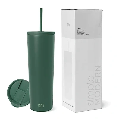 Afbeelding van Simple Modern Geïsoleerde drinkfles met deksel en rietje Herbruikbare roestvrij stalen koffiemok Lentecadeau voor hem haar Klassieke Collectie 800 ml Bosgroen