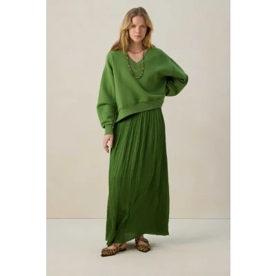 Afbeelding van Sissy Boy Dames Groene geplooide maxi rok (Maat XS, Katoen)
