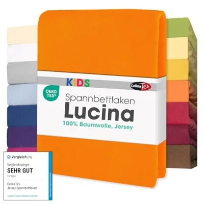 Afbeelding van CelinaTex Lucina for Kids Hoeslakens voor baby&#039;s, dubbele verpakking, 60 x 120 70 140 cm, katoen, oranje