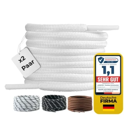 Afbeelding van LaceHype 2 paar ronde veters, diameter 4,5 mm, polyester, voor laarzen, werkschoenen, outdoor en sportschoenen, scheurbestendige wit, 165 cm,