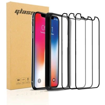 Afbeelding van Cadorabo 3x Volledig scherm pantserfolie geschikt voor Apple iPhone XR in TRANSPARANT met ZWART Screenprotector Getemperd (Tempered) Display beschermend glas 9H hardheid 3D Touch Installatiegids