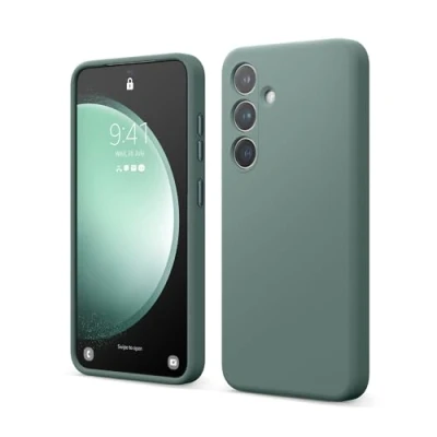 Afbeelding van Elago Hoogwaardig vloeibaar siliconen omhulsel compatibel met Samsung Galaxy S24, volledige bescherming, 4 lagige slagvaste structuur, krasbestendige zachte microvezel binnenkant, nachtgroen