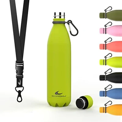 Afbeelding van Daikoku roestvrijstalen fles + verstelbare riem karabijnhaak, dubbelwandige thermosfles, BPA vrij, herbruikbare waterfles, lekvrije dop Groen 750 ml