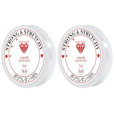 Afbeelding van MOGITO 2 stuks elastische armbanden garen, 0,4 mm x 24 m en 0,6 15 m, nylondraad voor transparante armbanden, halskettingen, sieraden maken
