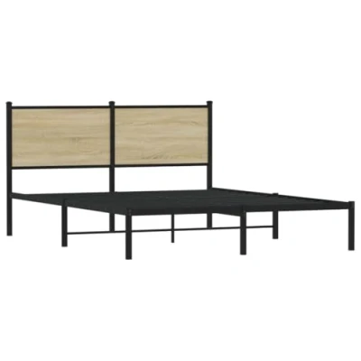 Afbeelding van Bedframe met hoofdbord metaal sonoma eikenkleurig 140x200 cm