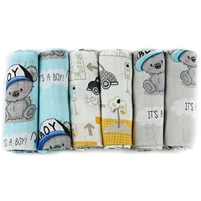 Afbeelding van Stofluiers, verpakking van 6 stuks, 70 x 80 cm, stoffen luiers, made in EU, getest op schadelijke stoffen, spuugdoeken voor baby&#039;s en jongens, blauw Fensilo