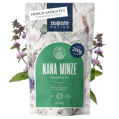 Image de Monte Nativo thé à la menthe Nana (200 g), séché tout moment, 100 % pur et naturel, comme tisane ou cadeau, aux fruits