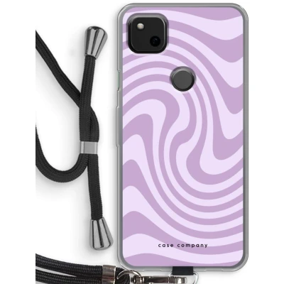 Afbeelding van Case Company® hoesje met Koord geschikt voor Google Pixel 4a Swirl Paars Telefoonhoesje Zwart Bescherming aan alle Kanten en Over de Schermrand