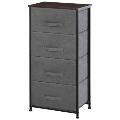 Afbeelding van HOMCOM Commode van stof, opbergkast met 4 laden, afmetingen: 45 x 30 92 cm, metalen frame, grijs