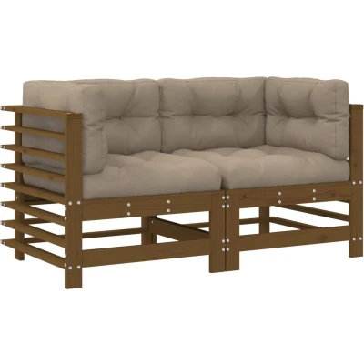 Afbeelding van Houten Loungeset Met Kussens Massief (Grenenhout of Douglas hout) 1 / Honingbruin grenenhout 2x hoek