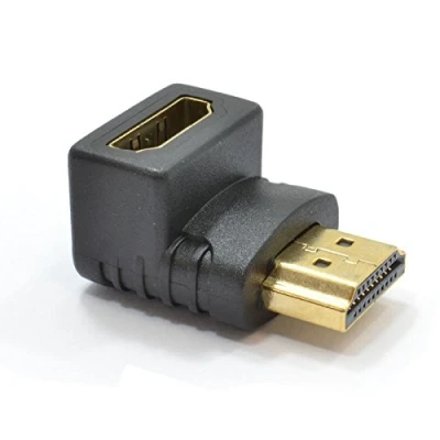 Afbeelding van HDMI stekker op bus, rechte hoek, adapter 90 graden