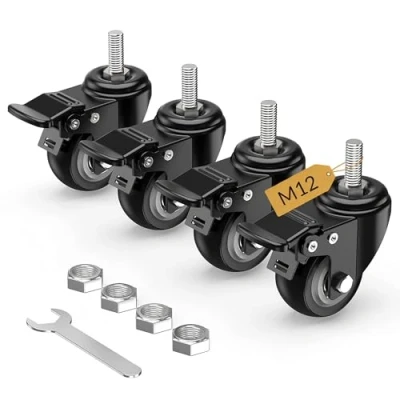 Afbeelding van HOLKIE Set van 4 zwenkwielen met vergrendelingsstang 50 mm, M12 x 1,75 25 mm (schachtdiameter 12 schachtlengte mm) remmen, zeer sterke zwenkwielen, zwart