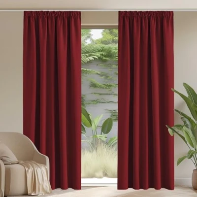 Afbeelding van PONY DANCE Gordijn voor woonkamer: verduisteringsgordijn, isolatie tegen kou/warmte, dubbele gordijnen, slaapkamer van meisjes, jongens, kinderen, 228 x cm (b h), rood, 2 stuks