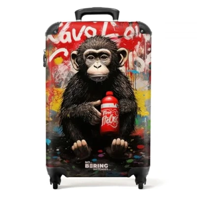 Afbeelding van NoBoringSuitcases.com® Handbagage koffer lichtgewicht Reiskoffer trolley Chimpansee voor graffiti muur Rolkoffer met wieltjes Past binnen 55x40x20 en 55x35x25
