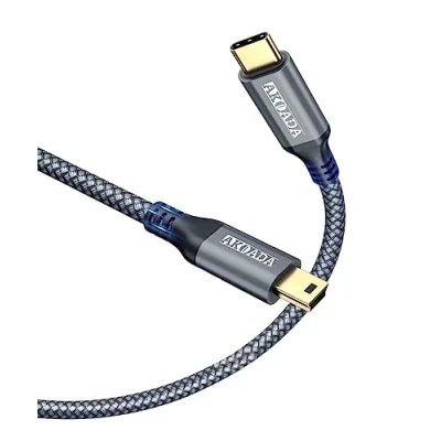 Afbeelding van AkoaDa Mini USB 2.0 type C naar B datakabel compatibel met MacBook 12 inch, Google Pixel en andere apparaten poorten, (grijs)