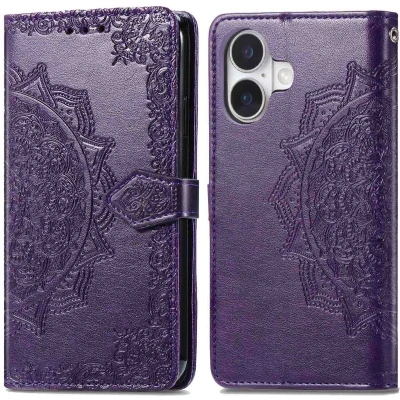 Afbeelding van imoshion Hoesje Geschikt voor iPhone 16 Met Pasjeshouder Mandala Bookcase Paars