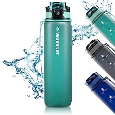 Afbeelding van Motivatie Waterfles 1 liter drinkfles met tijdmarkering Mat mint