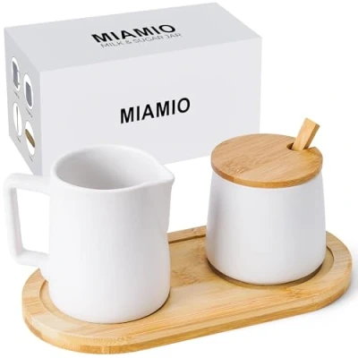 Afbeelding van MIAMIO Suiker en roomset met deksel lepel / koffiebaraccessoires van keramiek magnetron vaatwasmachinebestendig (wit)