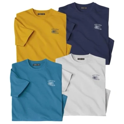 Afbeelding van ATLAS FOR MEN Set van 4 Heren T shirts 60% Katoen 40% Polyester Korte Mouwen Ronde Hals Scotland Explorer Grote maten M tot 5XL Grijs, Blauw, Navy en oker, lichtgrijs,