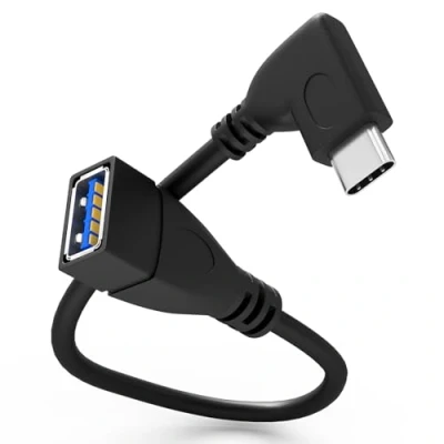 Afbeelding van hb digital USB C® Adapter 3.0 type C stekker naar A bus ca. 20 cm 90 On The Go 5 Gbps SuperSpeed hoekstekker voor pc, laptop, tablet, smartphone, printer, PVC apparaten, zwart
