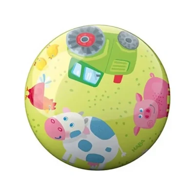 Afbeelding van HABA 2012745001 Kinderbal in de vorm van boerderijdieren, 22 cm, met ventiel, robuust kunststof, kleurrijke speelbal voor binnen en buiten, vanaf 2 jaar