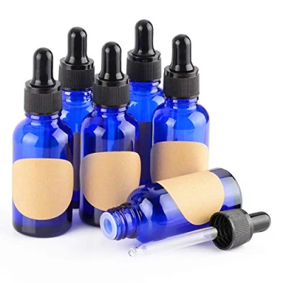 Afbeelding van stonylab 6 stuks glazen druppelflesje, Lege Fles met Druppelaar, Binnenste Plug en Label voor Etherische Oliën Aromatherapie Geuren (30 ml, Blauw)