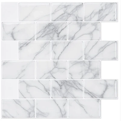 Afbeelding van Art3d 10 stuks Tegelstickers voor spatwand in keuken en badkamer, wit met grijs marmerpatroon, 30,5 x cm