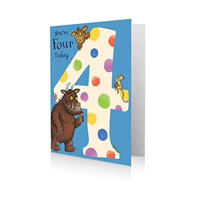 Afbeelding van Gruffalo GR004 Grüffalo verjaardagskaart voor de 4e verjaardag kleurrijk 7 x 5 jaar