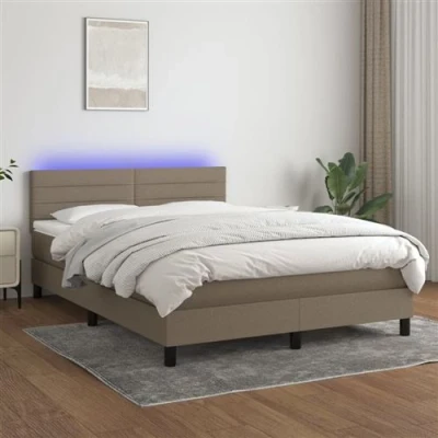 Afbeelding van vidaXL Boxspring met matras en LED stof taupe 140x200 cm