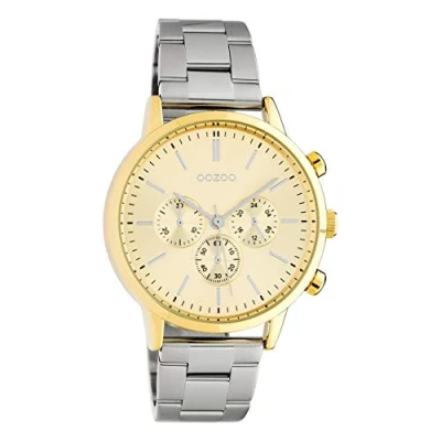 Afbeelding van OOZOO Timepieces Goudkleurige horloge met zilverkleurige roestvrijstalen armband C10562