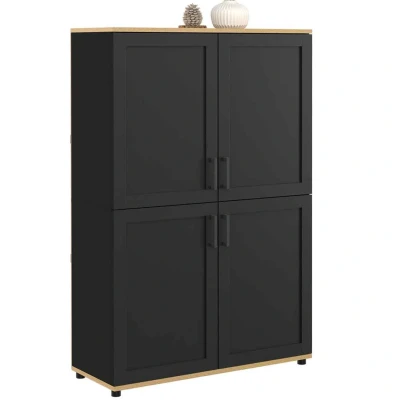 Image de Buffet haut H. 125 cm VITO 4 portes noir et bois