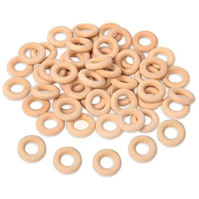 Afbeelding van Xuodawer Lot de 150 anneaux en bois 25 mm avec connecteurs circulaires pour projets bricolage
