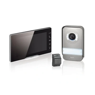 Afbeelding van LEGRAND, Easykit Plus 368915 video intercomset met 2 draads aansluiting, 7 inch spiegelkleurendisplay en 1/2 groothoekcamera, familiekit, uitbreidbaar, inline inbouwvoeding,
