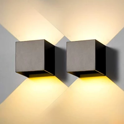 Afbeelding van Set van 2 led wandlampen voor buiten, modern, zwart, 12 W, warm wit, 3000 K, IP65, waterdicht, vierkant, aluminium, boven en onder, verstelbaar, eenvoudig te installeren ontwerp