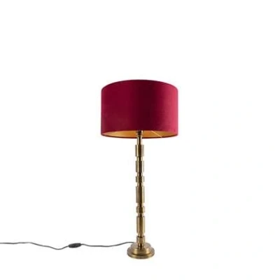 Afbeelding van QAZQA Art Deco tafellamp brons 35 cm velours kap rood Torre