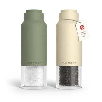 Afbeelding van LARS NYSØM Omvendt Zout en Pepermolenset handmatig Roestvrij Staal Verstelbare maalgraad (Sage Green/Almond Beige)