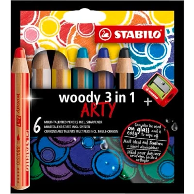 Image de Pack de 6 crayons multi talents Stabilo Woody 3 en 1 Arty