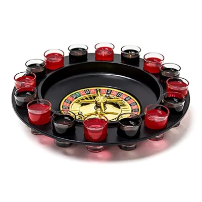 Image de Relaxdays 10010182 Jeu de roulette à boire russe 16 verres shots d&#039;alcool soirée, noir/rouge