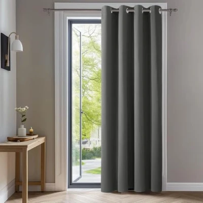 Afbeelding van Deconovo Thermische verduisteringsgordijnen, 140 x 260 cm (breedte hoogte), gordijnen voor woonkamer en slaapkamer, modern design met oogjes, lichtgrijs, 1 stuk