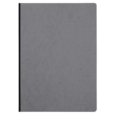 Afbeelding van Clairefontaine 791425C Collection Age Bag Notitieboek, genaaid, achterkant van linnen, Grijs, A4, 21x 29,7cm, 192 pagina&#039;s, kleine ruiten, wit papier, 90g, omslag met glanskaart, ledernerf