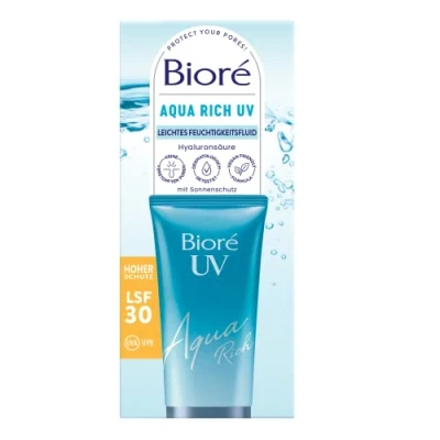 Afbeelding van Bioré Aqua Rich UV Lichte vochtinbrengende vloeistof voor het gezicht Zonbeschermingsfactor SPF 30 UVA/UVB Werkt onder make up vetvrij