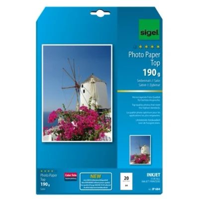 Afbeelding van inkjetpapier Sigel A4 190g Foto papier zijdenmat pak a 20 blad