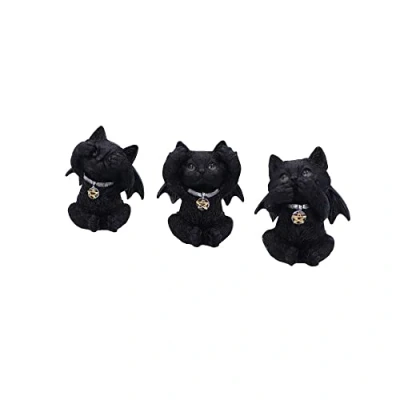 Afbeelding van Nemesis Now drie figuren van Wijsheid Vampuss, 9 cm, hars, zwart, vampier kattenfiguren, wijze vampusfiguren, heksencadeau, Halloween decoratie, gegoten in de